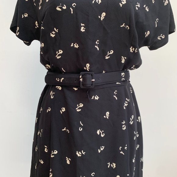 Vintage Dana Buchman Silk Black Floral Print Dress with Matching Belt - Picture 4 of 14